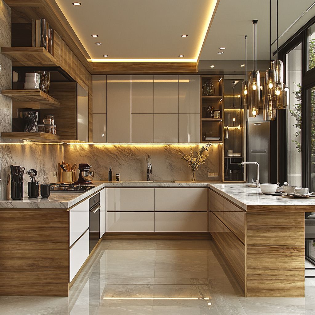 کابینت سفید و چوب