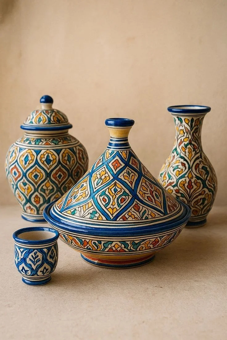 ظروف دکوری سفالی رنگی و طرح دار