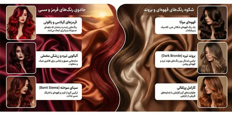 رنگ موهای ترند قهوه و بونده و قرمز و مسی ترند 2026