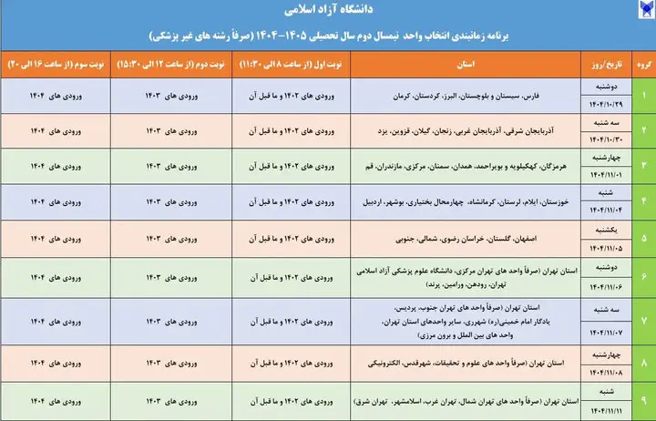 برنامه زمانبندی انتخاب واحد نیمسال دوم دانشگاه آزاد اعلام شد