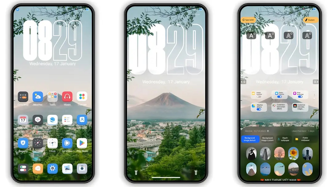 نمای سه گوشی هوشمند شیائومی (Xiaomi) با تم‌ HyperMax