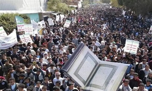 راهپیمایی میلیونی مردم صعده در حمایت از فلسطین و واکنش شدید به اهانت به قرآن