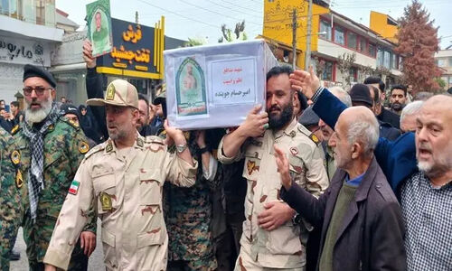 تشییع باشکوه شهید امنیت «امیرحسام جوینده» در صومعه‌سرا؛ قهرمانی که مرزهای وطن را حفظ کرد